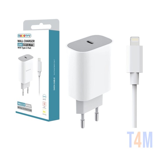 Modorwy PD Wall Charger MA1119 con Type-C to Lightning Cable 5V 3.1A White